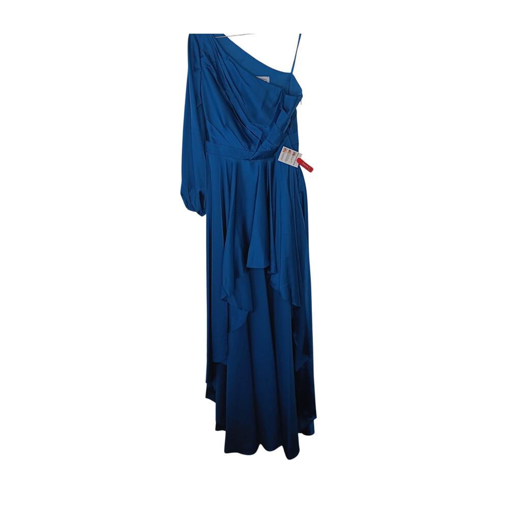New Tags Ieena Mac Duggal Dark Blue One Shoulder Satin Hi Low Gown Sz 4 - Picture 4 of 16